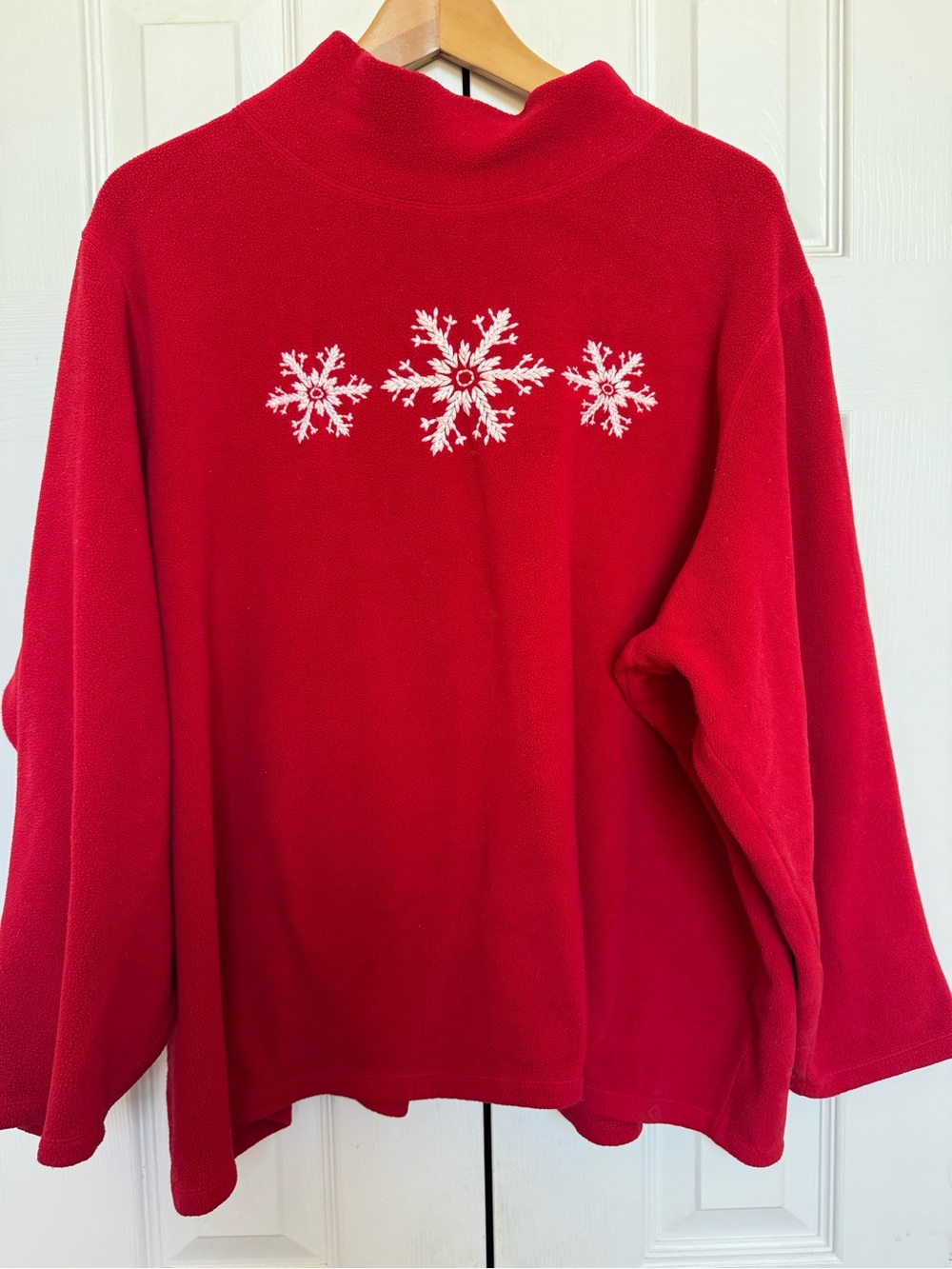 Lands End Womens 3X VTG 2005 Red Fleece Snowflake Mock Neck Pullover Sweater 24W